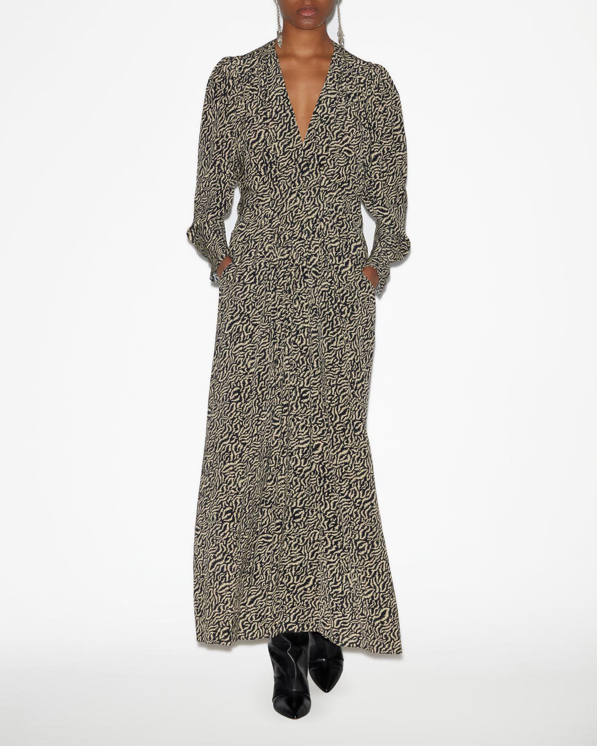 Abito lungo vonick stampato arricciato - Ecru and black - Woman - 1