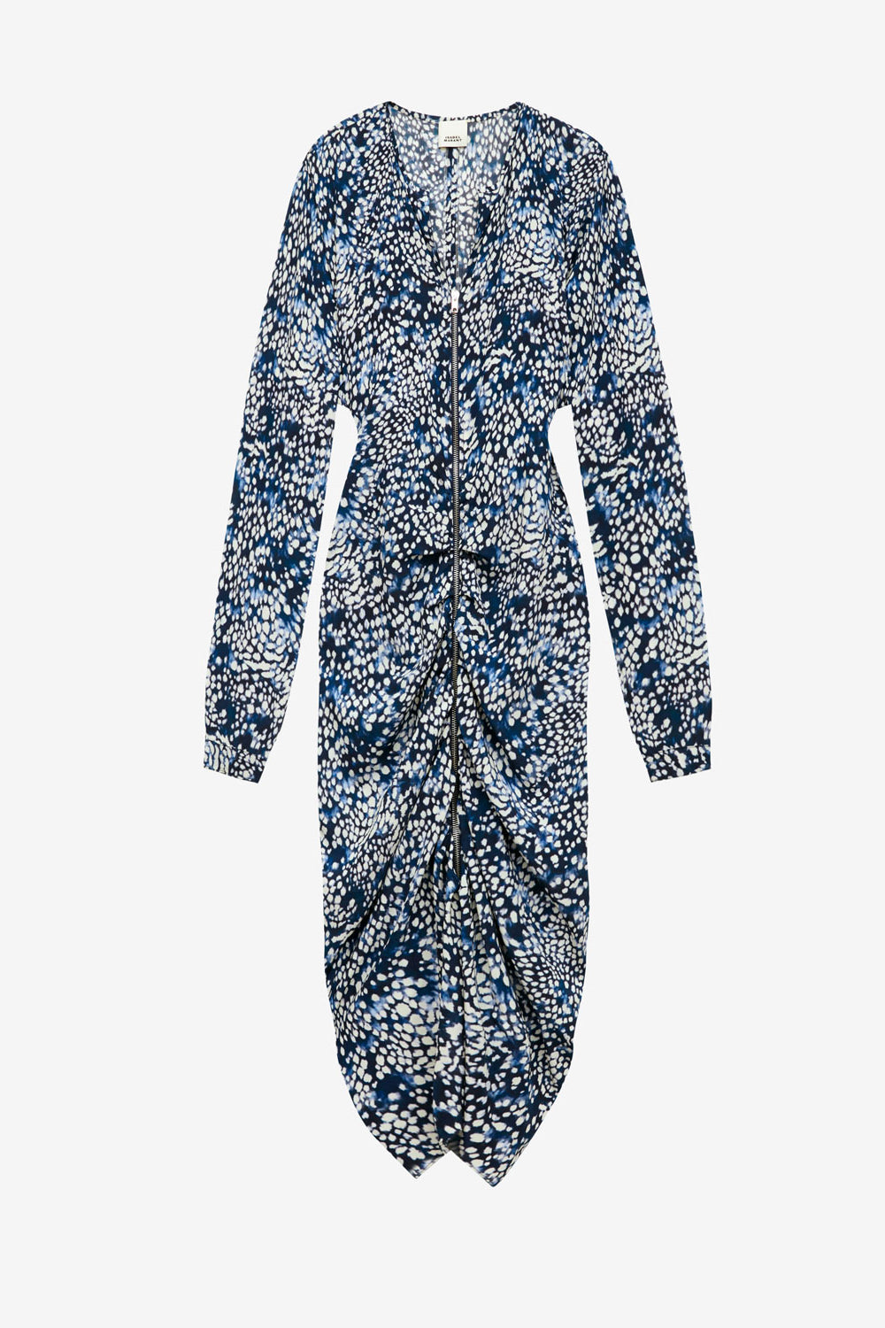 Abito hermina midi arricciato in misto seta - Midnight-white - Woman - 1