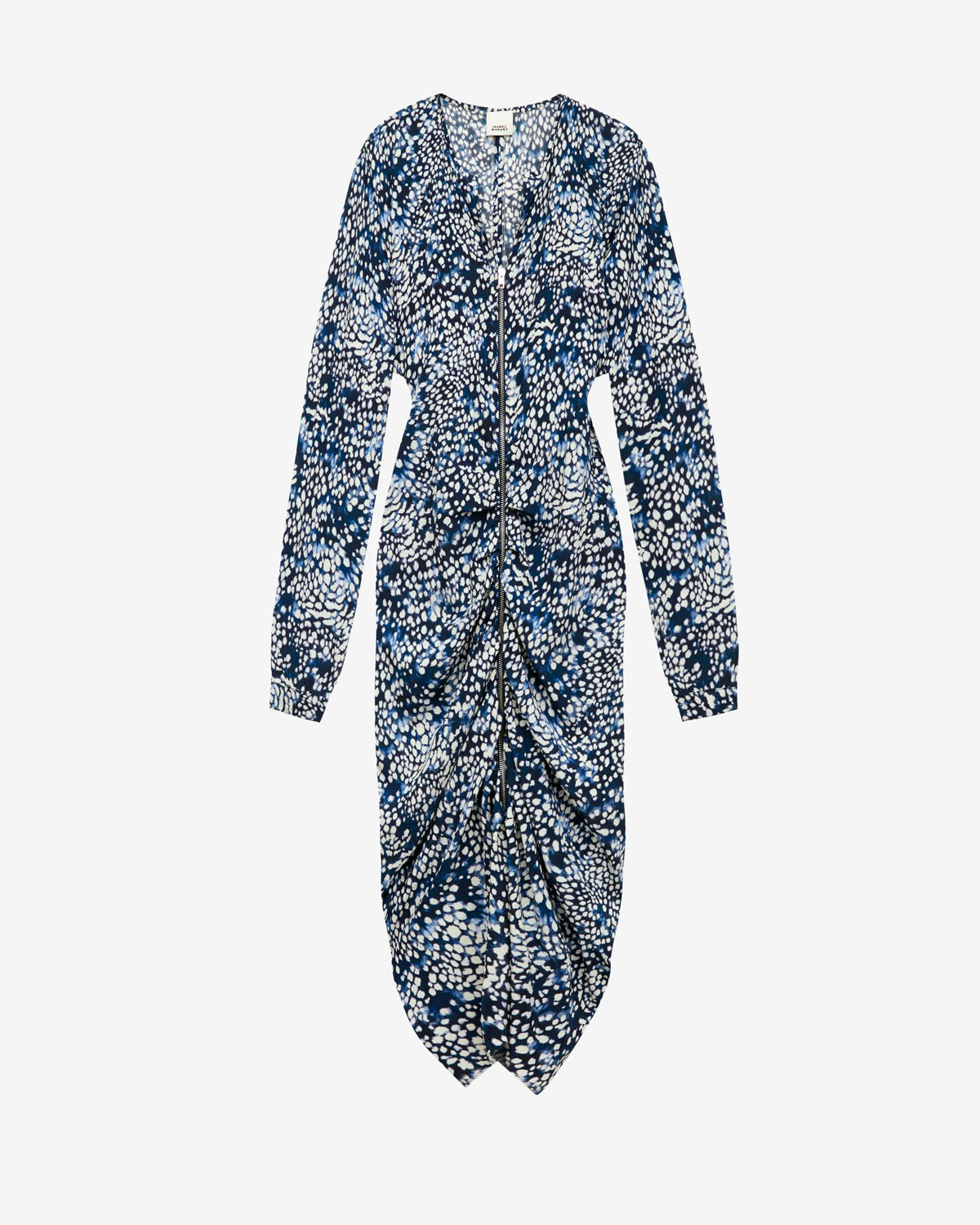 Abito hermina midi arricciato in misto seta - Midnight-white - Woman - 4