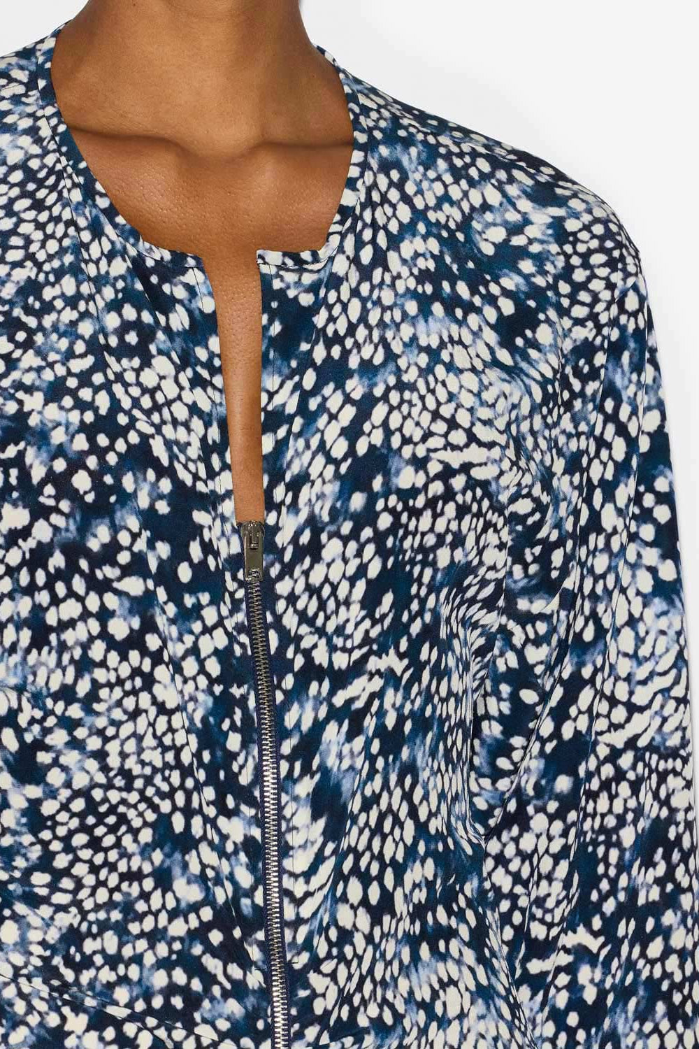 Abito hermina midi arricciato in misto seta - Midnight-white - Woman - 3