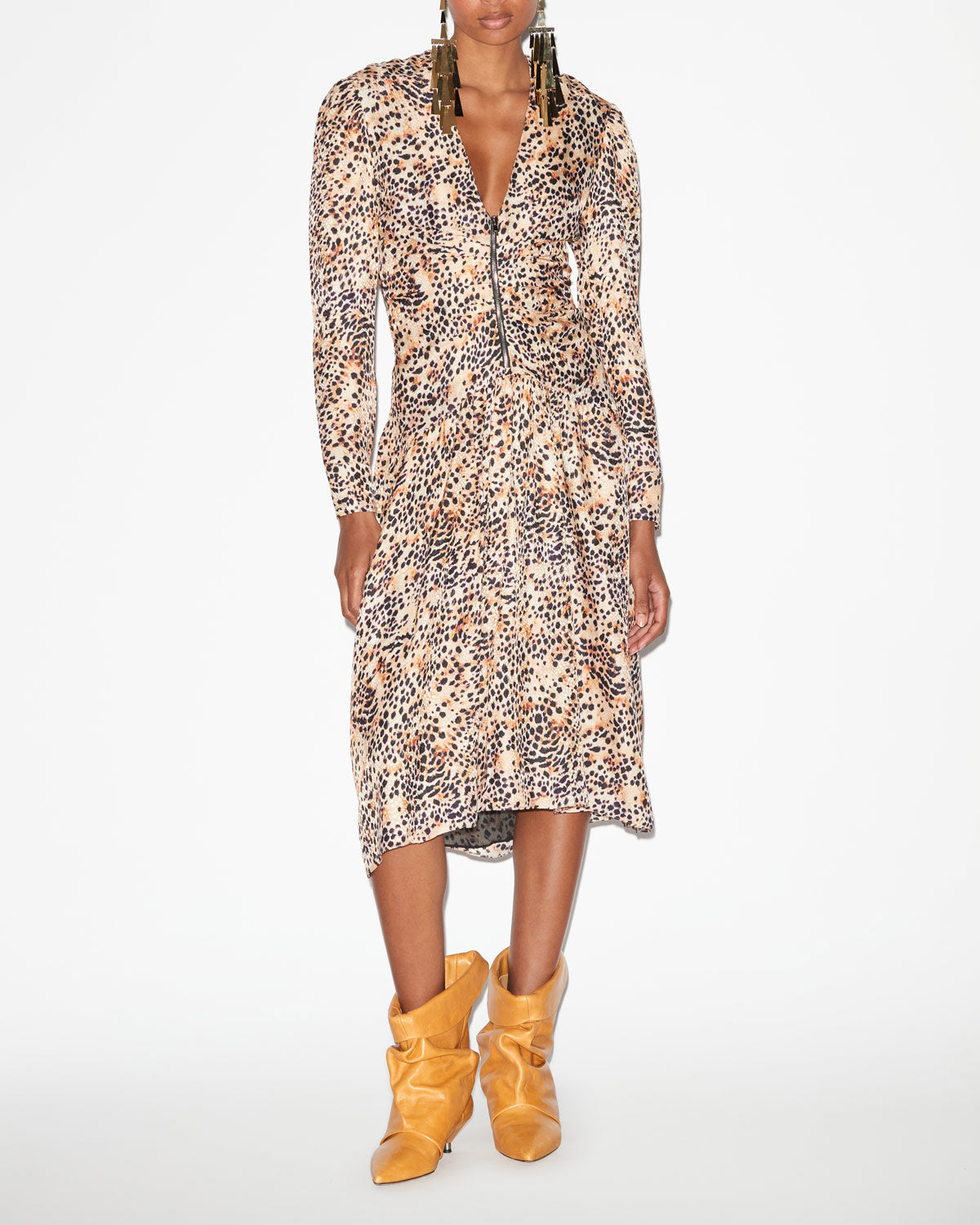 Vestido magaly midi fruncido en mezcla de seda - Natural - Woman - 1