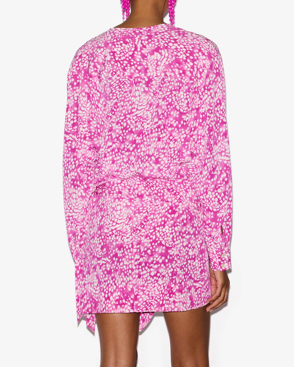 Abito habla corto asimmetrico in misto seta drappeggiato - Fuchsia-white - Woman - 4