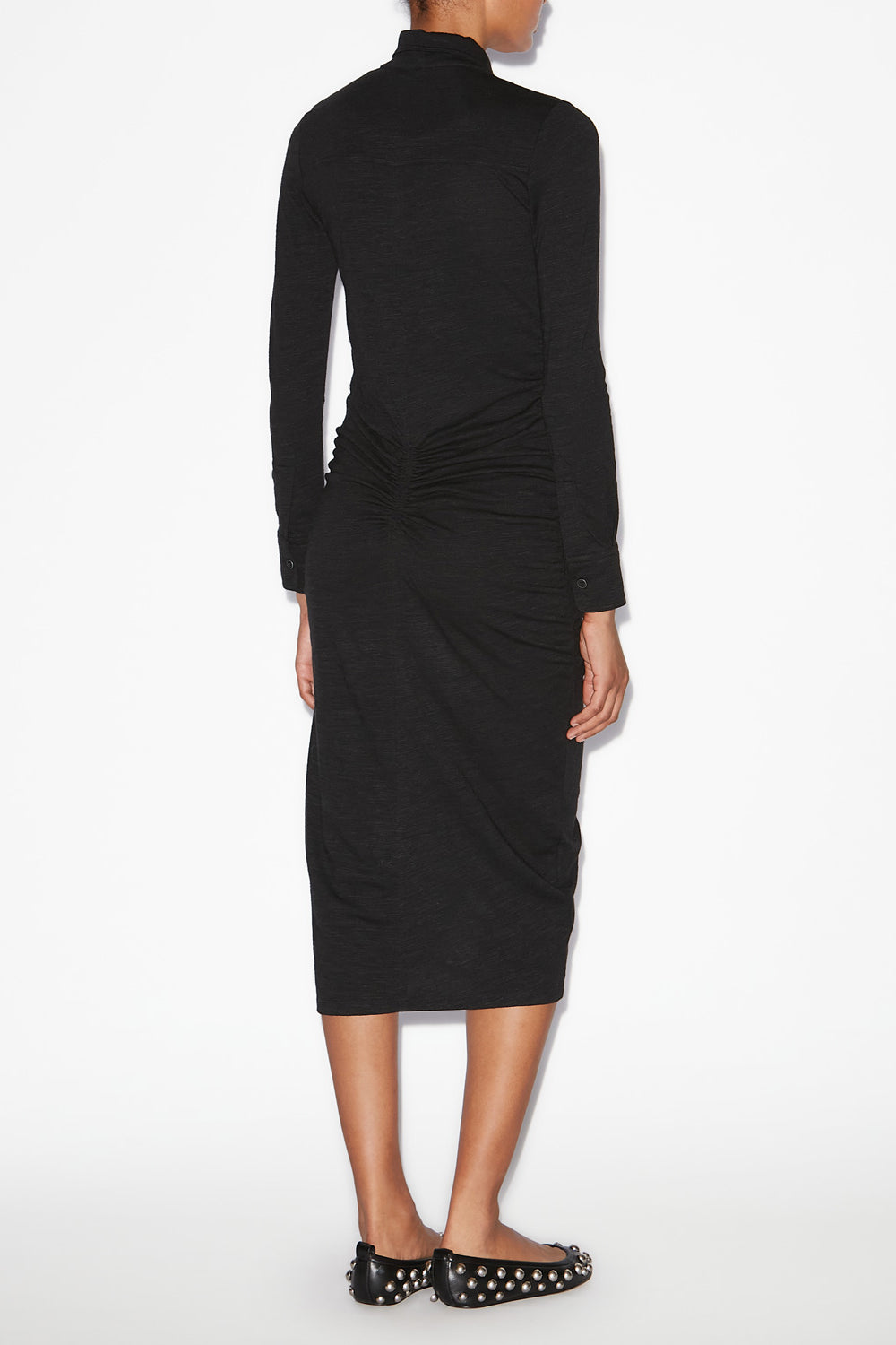 Abito ivalia a camicia in jersey arricciato - Nero - Woman - 4