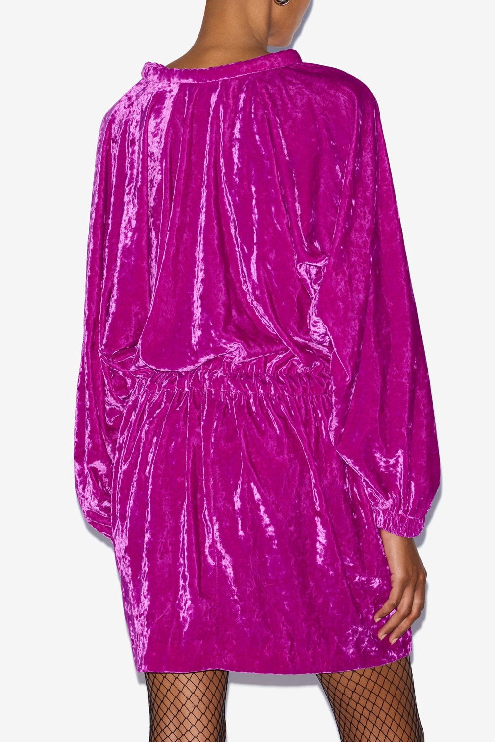 Abito lassie in velluto tinta unita arricciato - Viola - Woman - 5