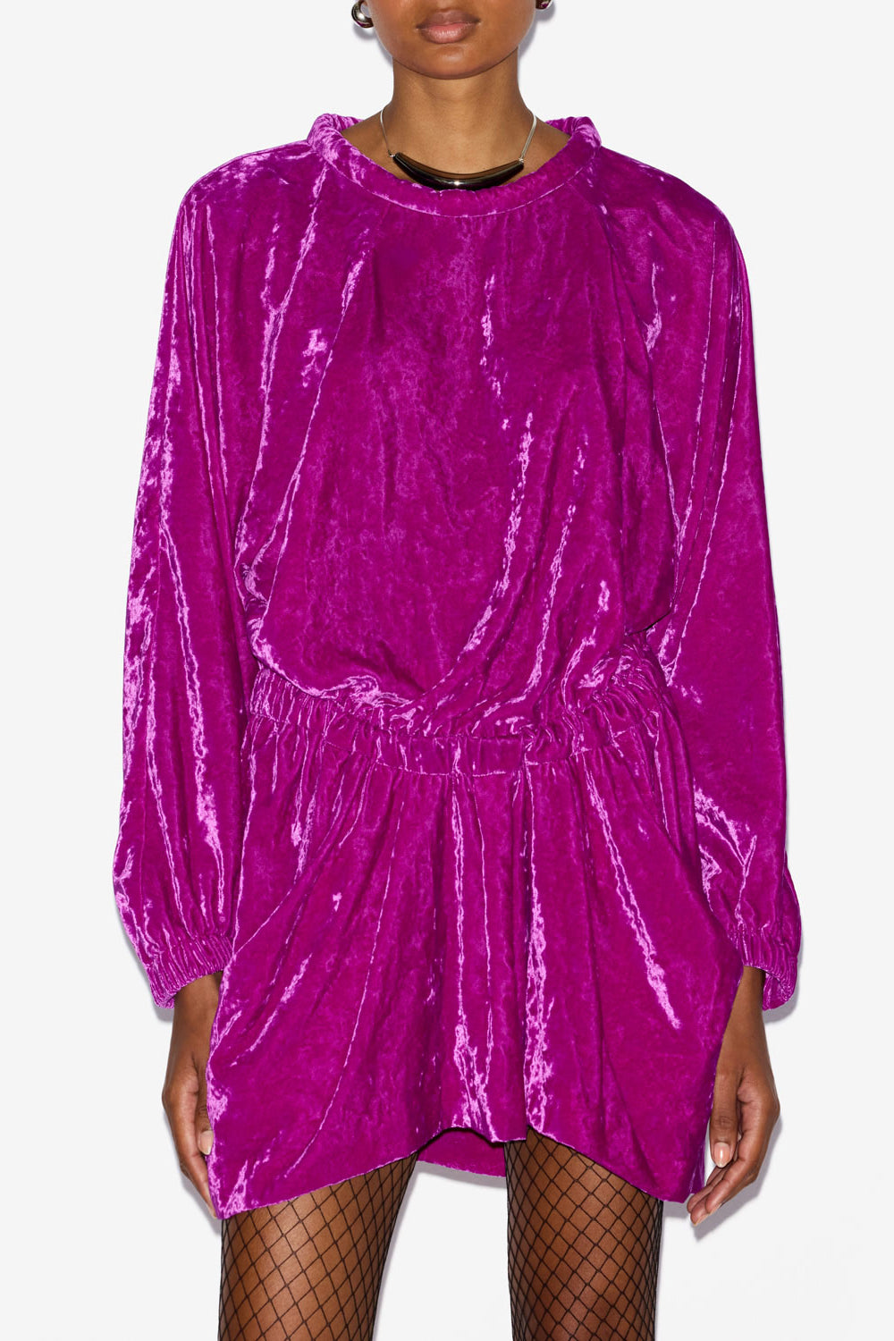 Abito lassie in velluto tinta unita arricciato - Viola - Woman - 4