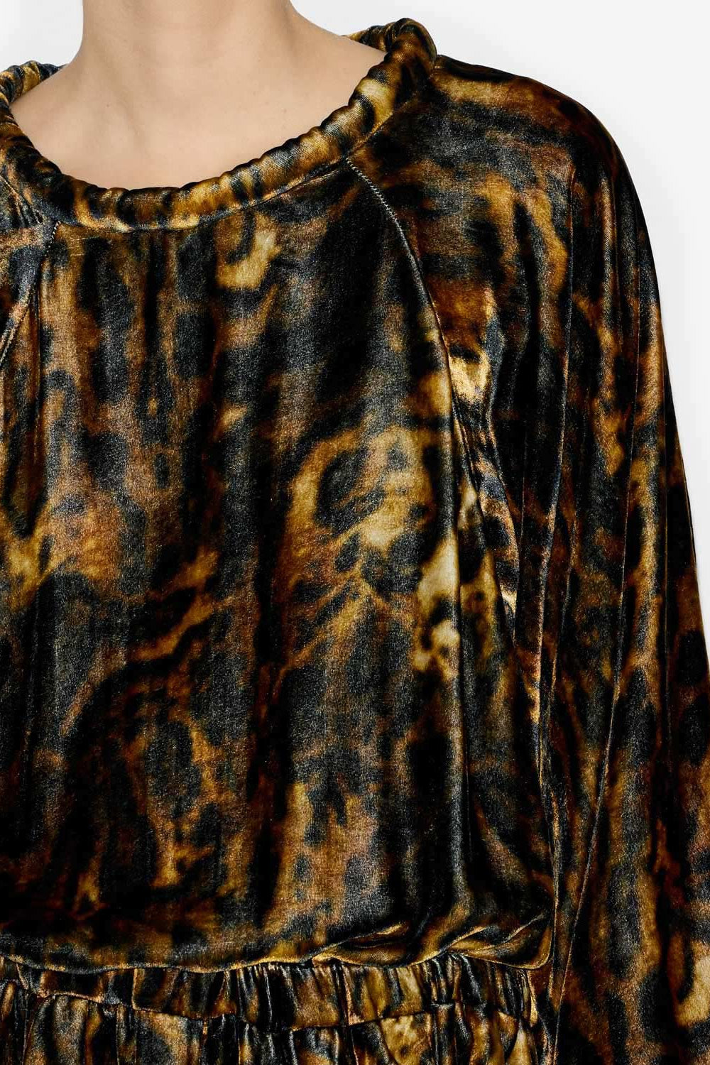 Abito lassie in velluto stampato arricciato - Leopard - Woman - 3