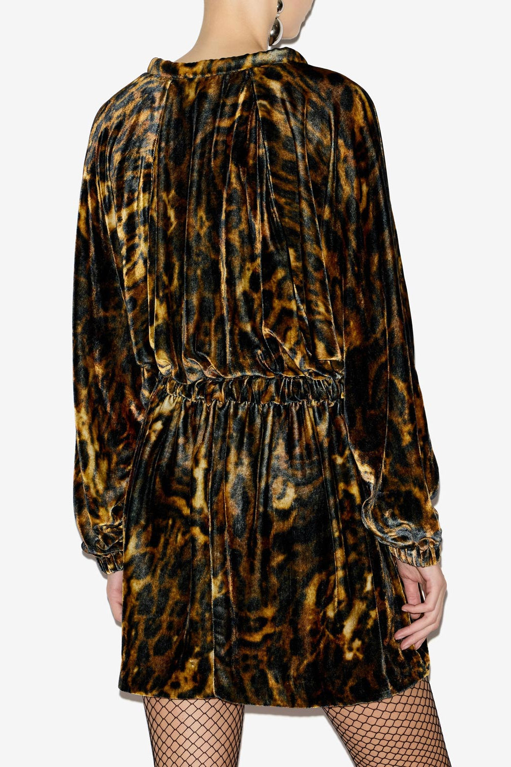 Abito lassie in velluto stampato arricciato - Leopard - Woman - 5