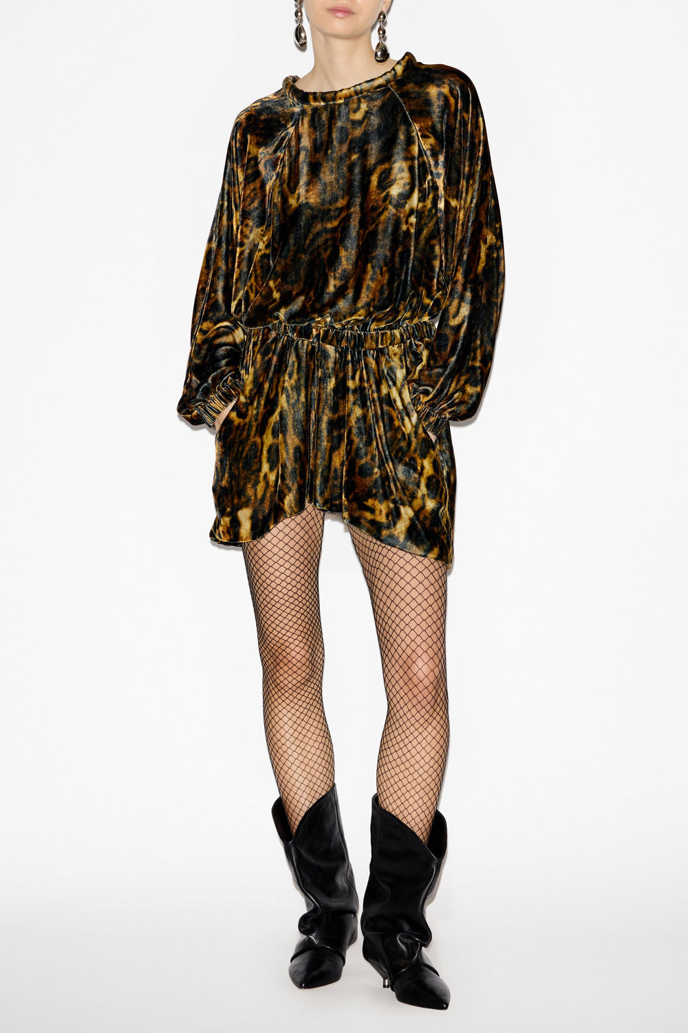 Abito lassie in velluto stampato arricciato - Leopard - Woman - 2