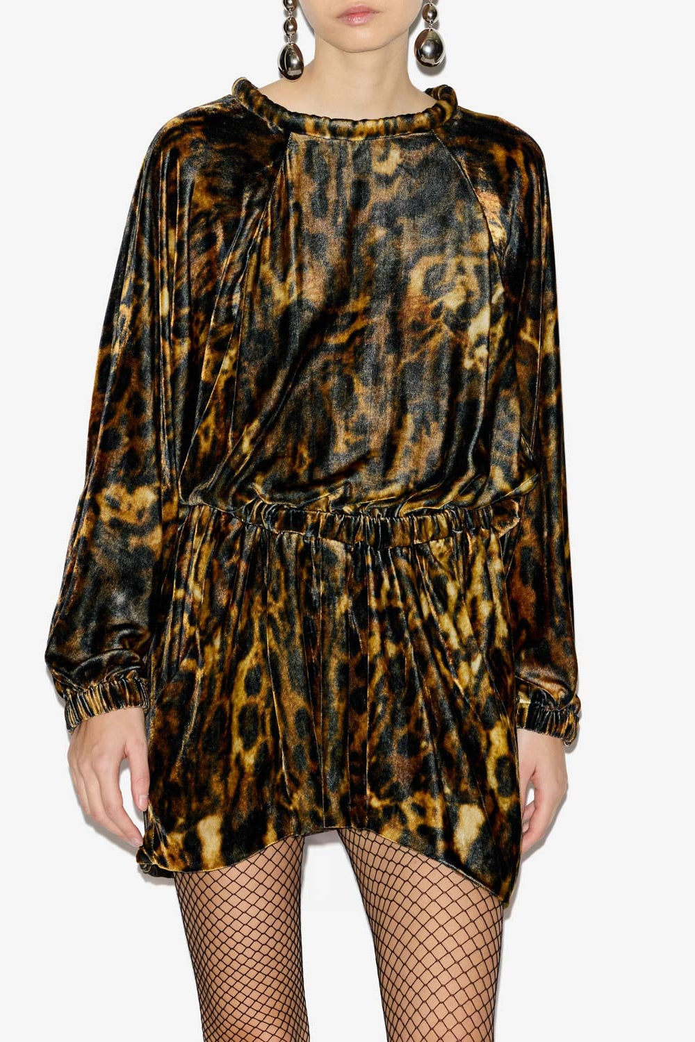 Abito lassie in velluto stampato arricciato - Leopard - Woman - 4