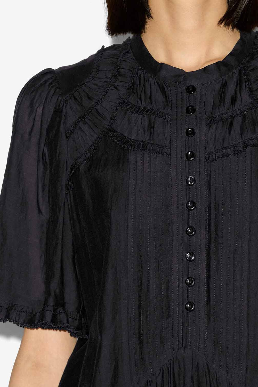 Celyana short gathered cotton dress - Black - Woman - 3