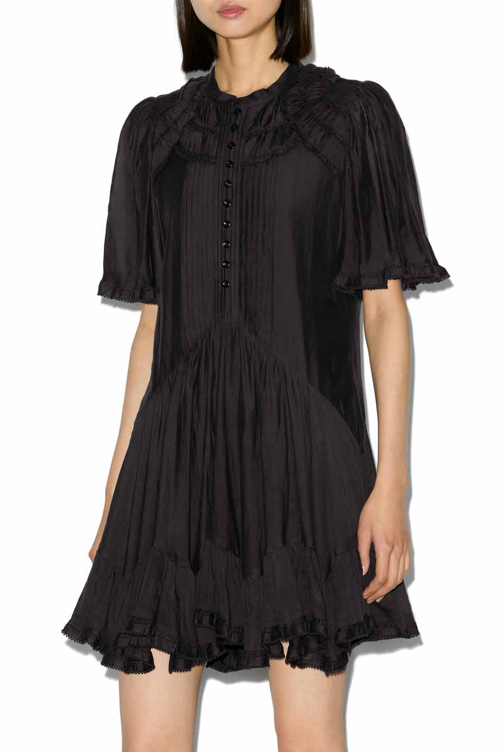Celyana short gathered cotton dress - Black - Woman - 4