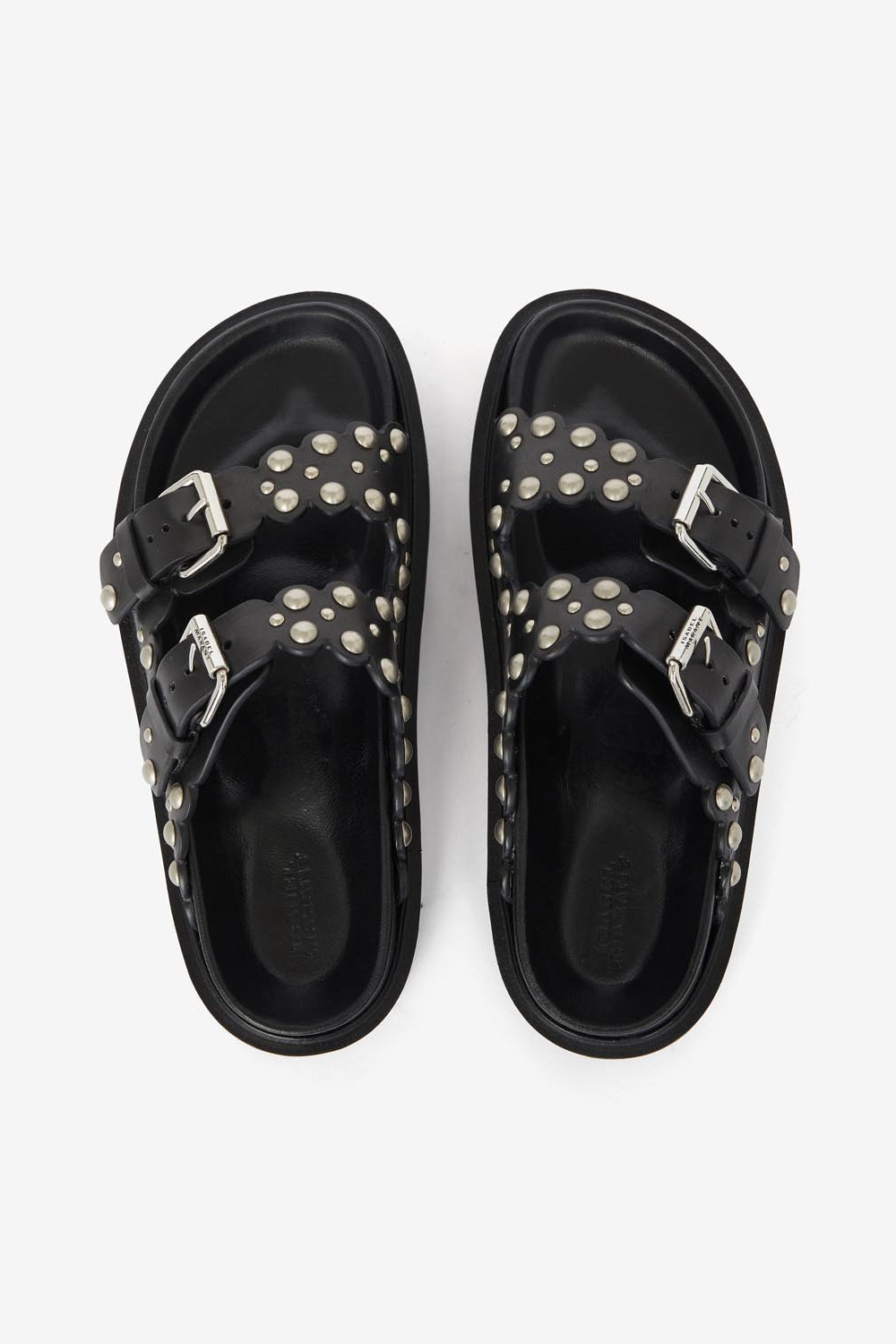 Sandalias planas de piel con tachuelas lennyo - Black and silver - Woman - 4