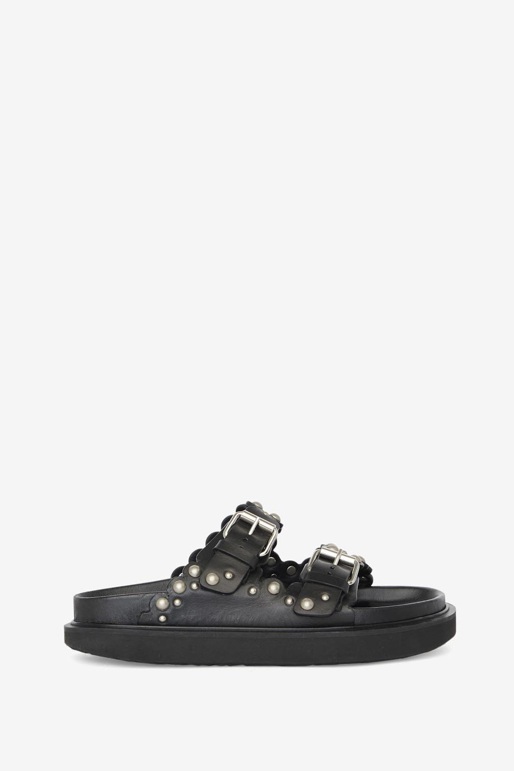 Sandalias planas de piel con tachuelas lennyo - Black and silver - Woman - 1