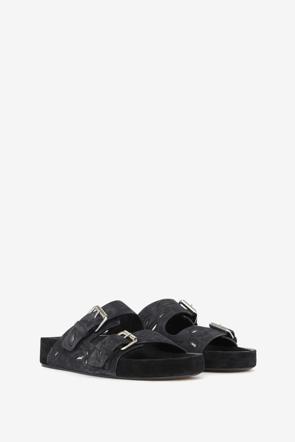 레뇨(lennyo) 세공 가죽 플랫 샌들 - Faded black-silver - Woman - 3