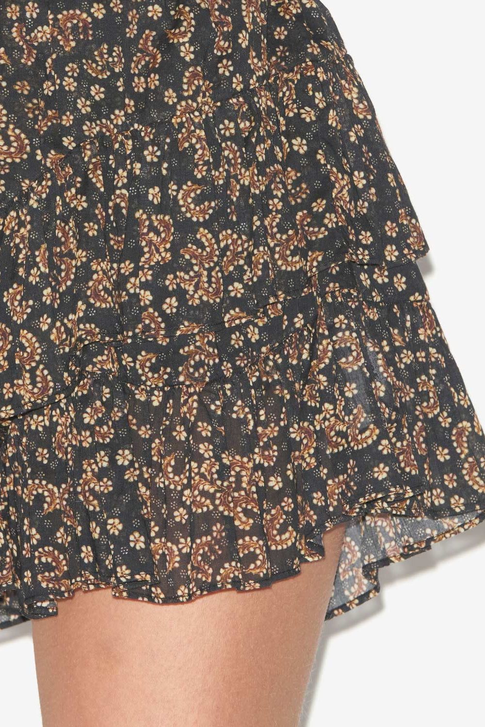 Short en voile de coton imprimé à volants jocadia - Noir-ocre - Woman - 3