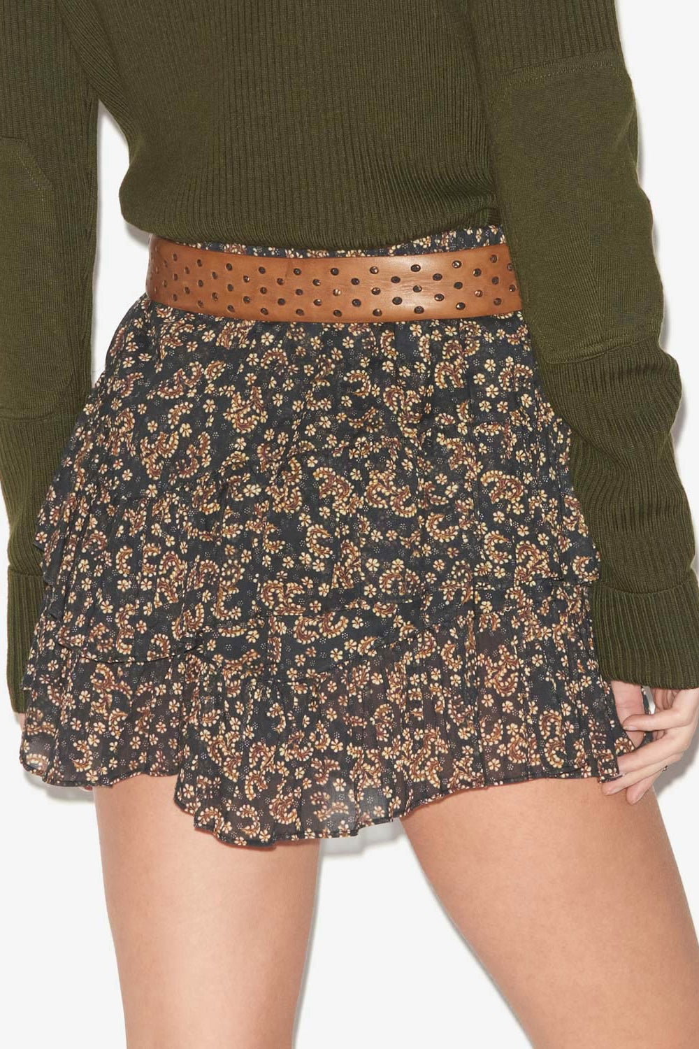 Short en voile de coton imprimé à volants jocadia - Noir-ocre - Woman - 5