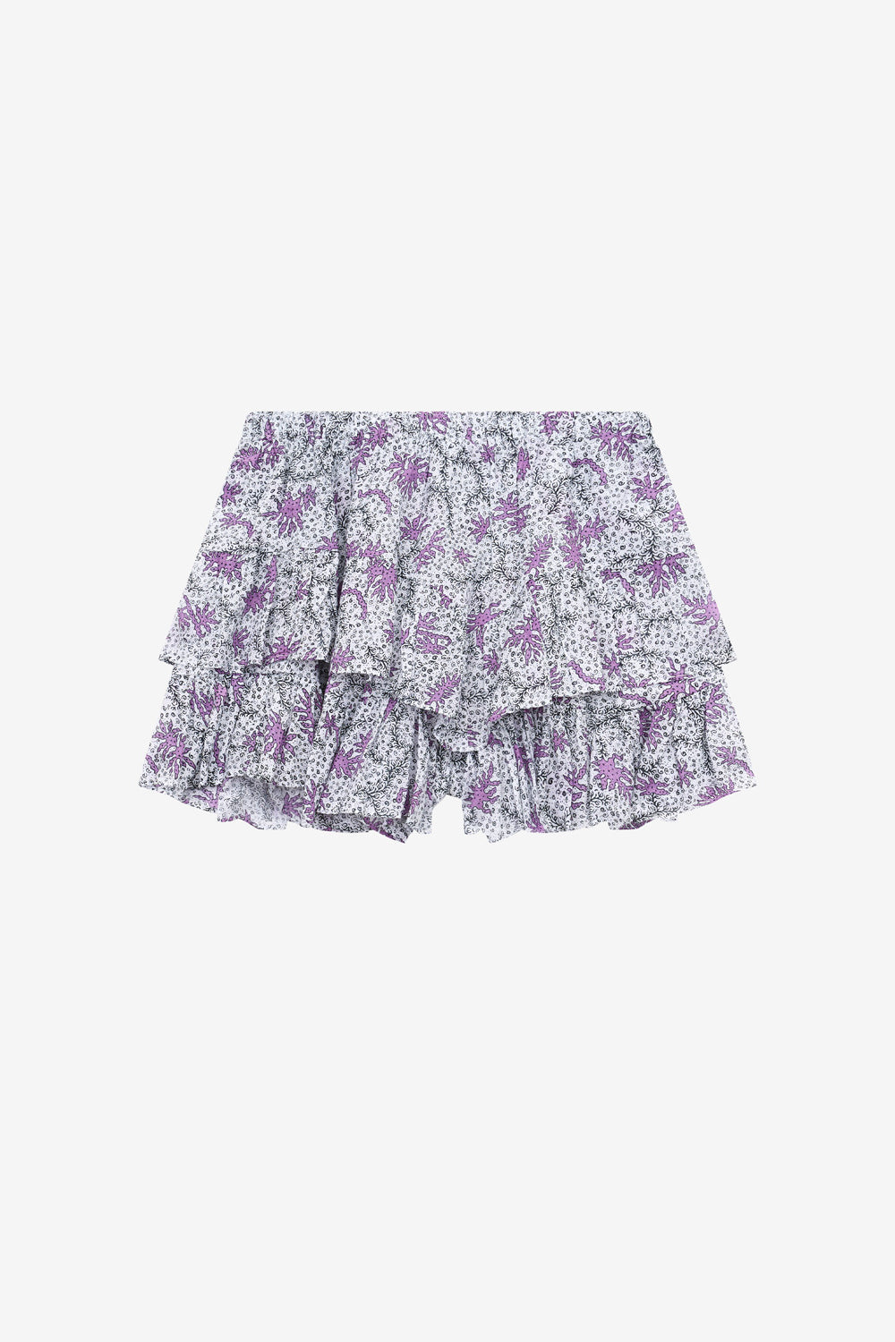 Short en voile de coton imprimé à volants jocadia - Écru-lilas - Woman - 1