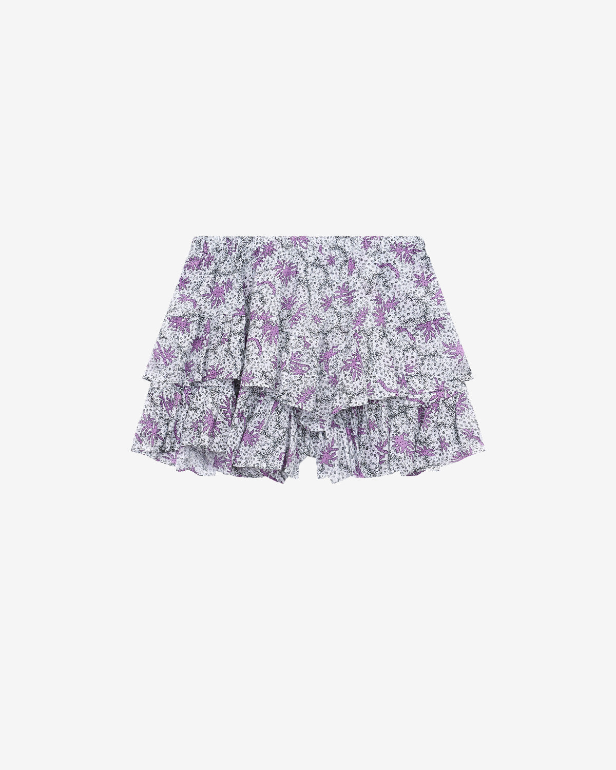 Jocadia frilly shorts in printed cotton voile - Ecru-lilac - Woman - 1