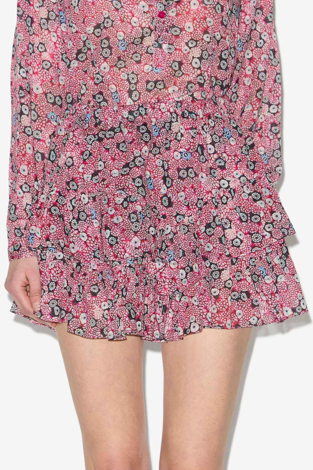 Short en voile de coton imprimé à volants jocadia - Framboise-noir - Woman - 4