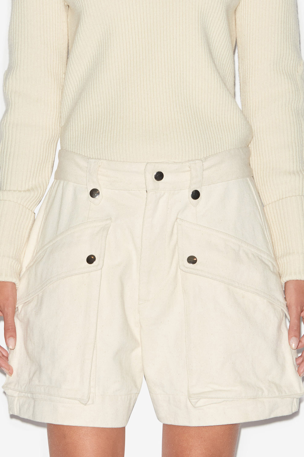 Short inspiration workwear en coton uni jemmy - Écru - Woman - 4