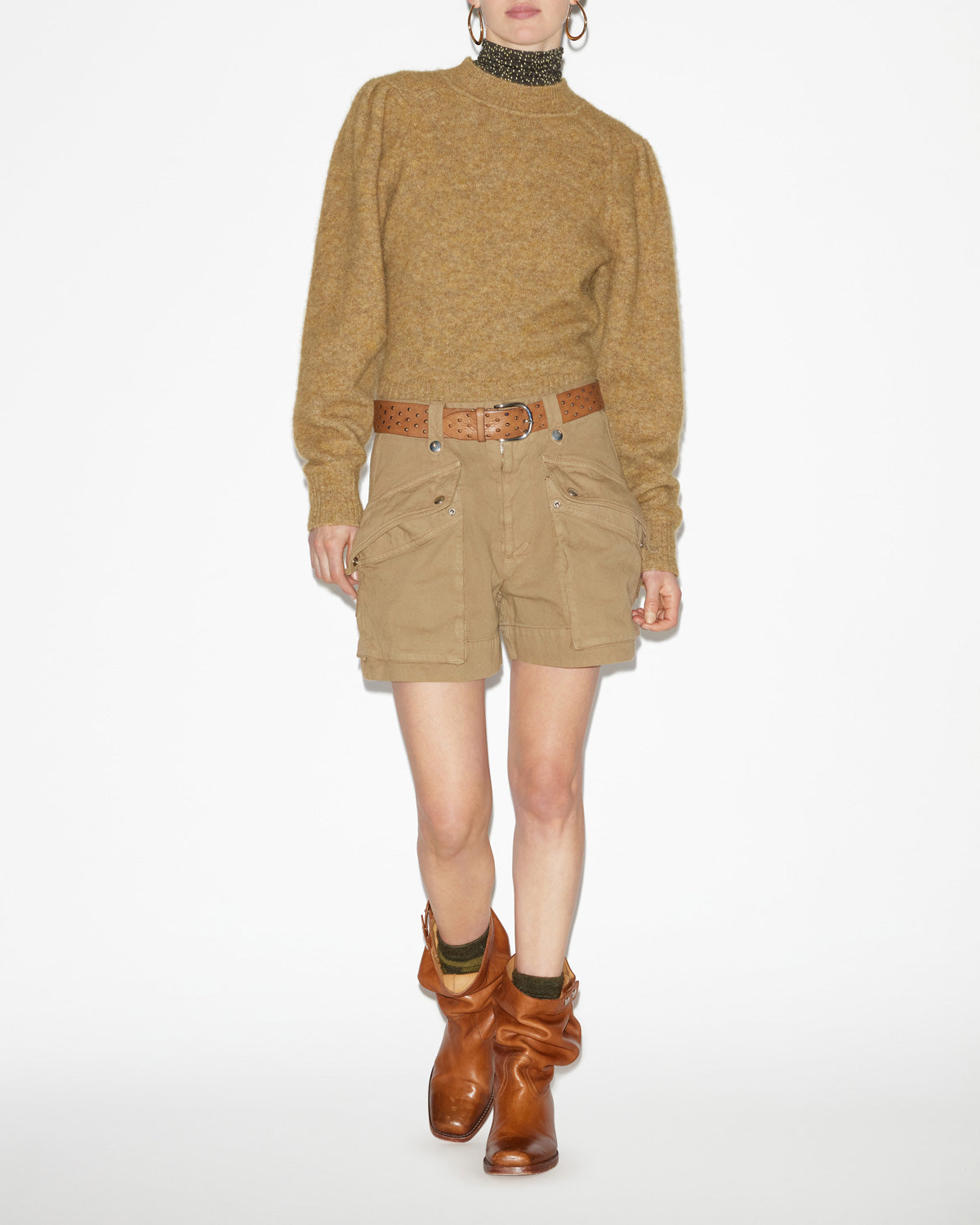 Jemmy workwear style shorts in plain-colored cotton - Khaki - Woman - 1