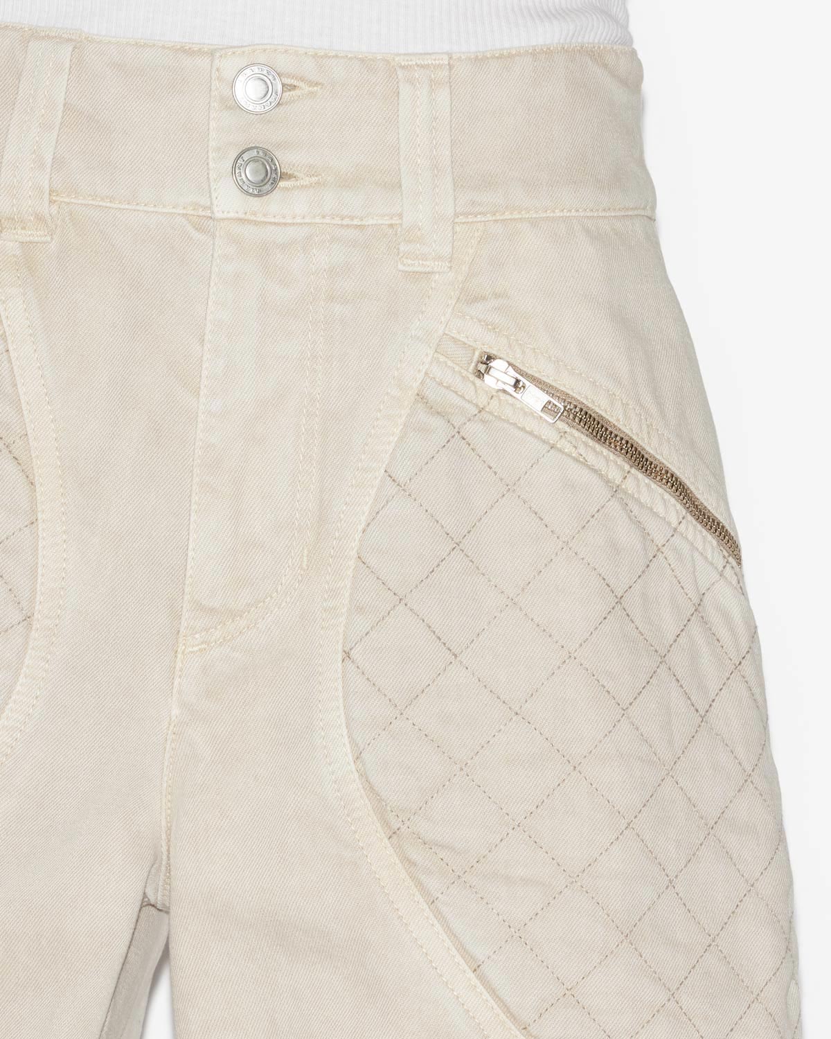 Candice denim shorts with topstitched yokes - Ecru - Woman - 2