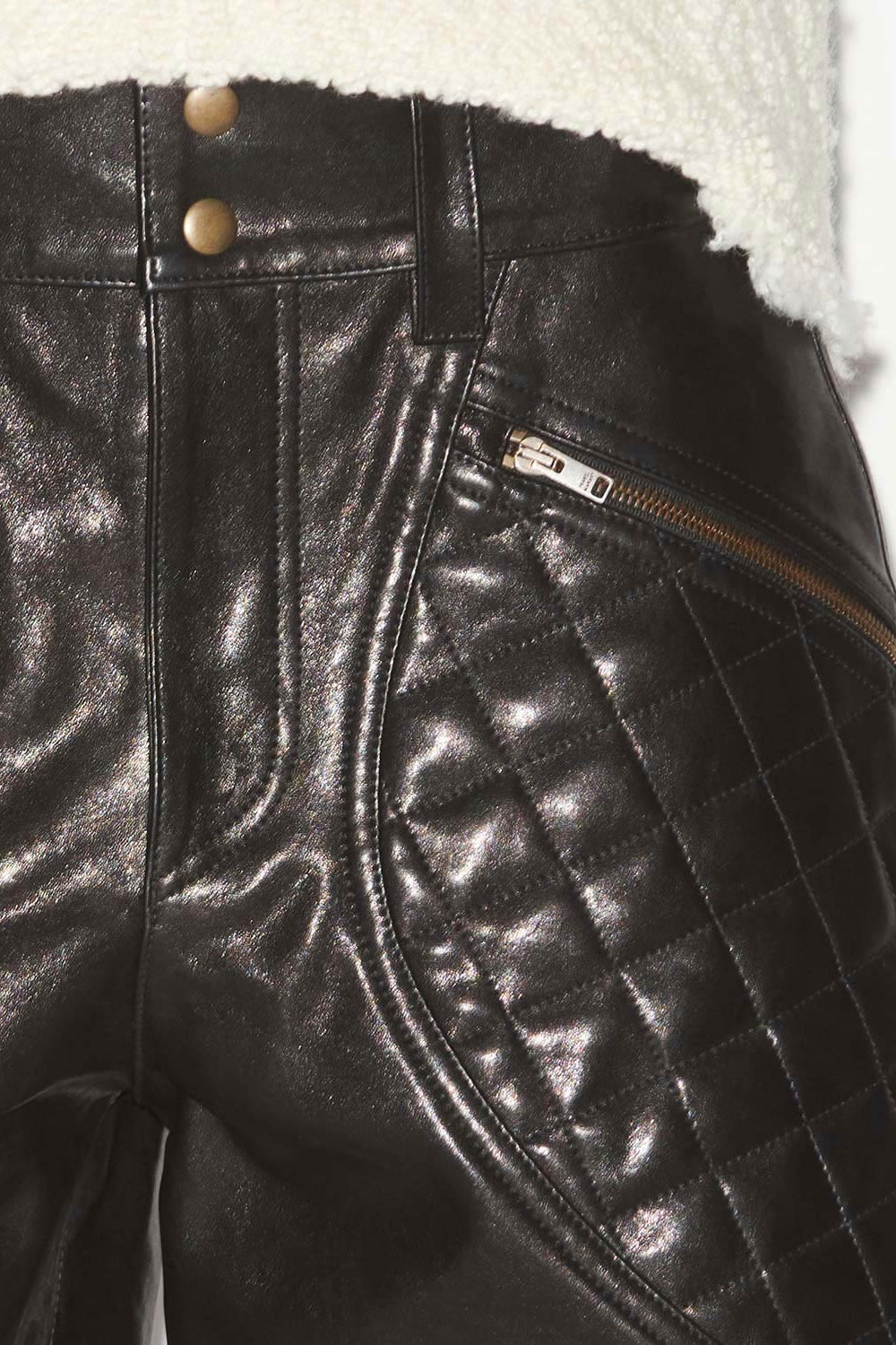 Short en cuir d'agneau à empiècements matelassés candice - Noir - Woman - 3