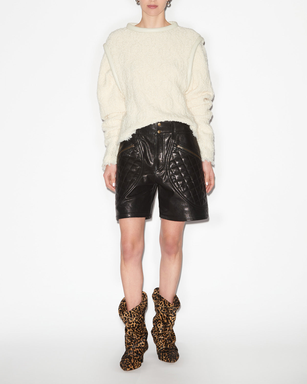 Candice lambskin leather shorts with quilted yokes - Black - Woman - 1