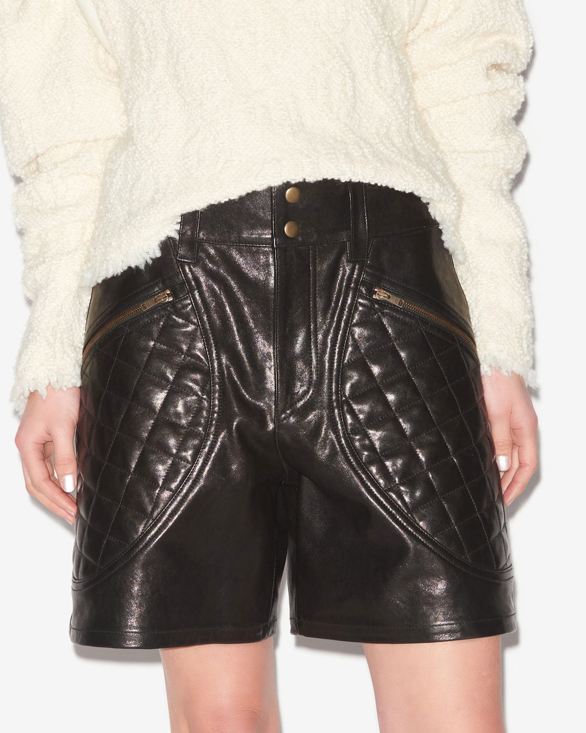 Candice lambskin leather shorts with quilted yokes - Black - Woman - 3