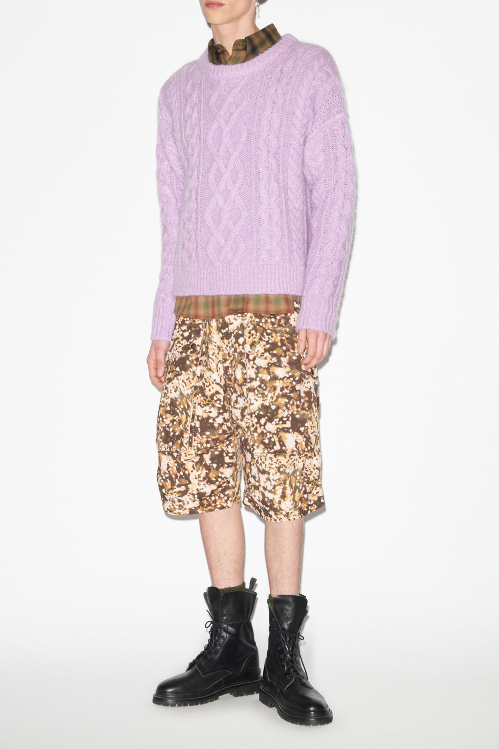 Erize long workwear style shorts in printed denim - Khaki - Man - 2