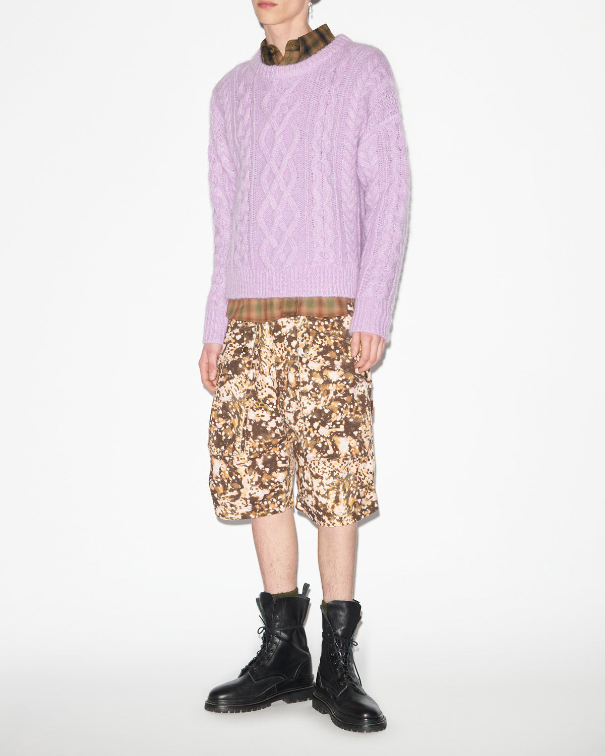 에리즈(erize) 데님 프린트 워크웨어 인스피레이션 롱 쇼츠 - 카키색 옷감 - Man - 1