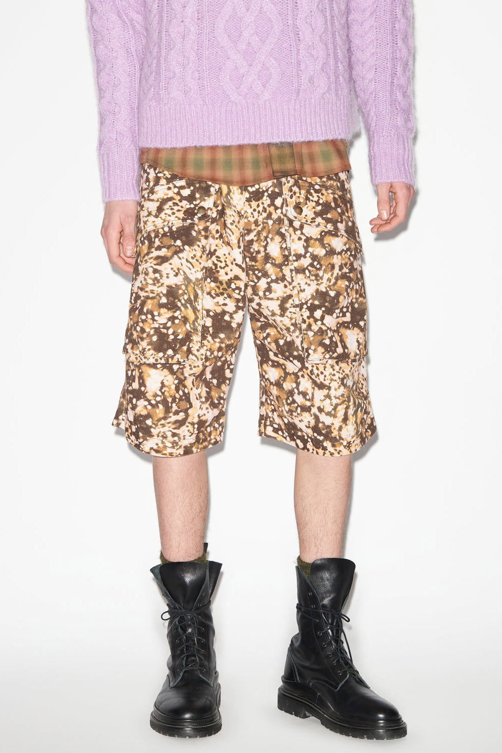 Erize long workwear style shorts in printed denim - Khaki - Man - 4