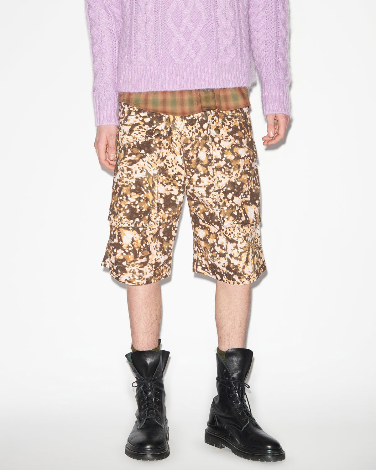 에리즈(erize) 데님 프린트 워크웨어 인스피레이션 롱 쇼츠 - 카키색 옷감 - Man - 3