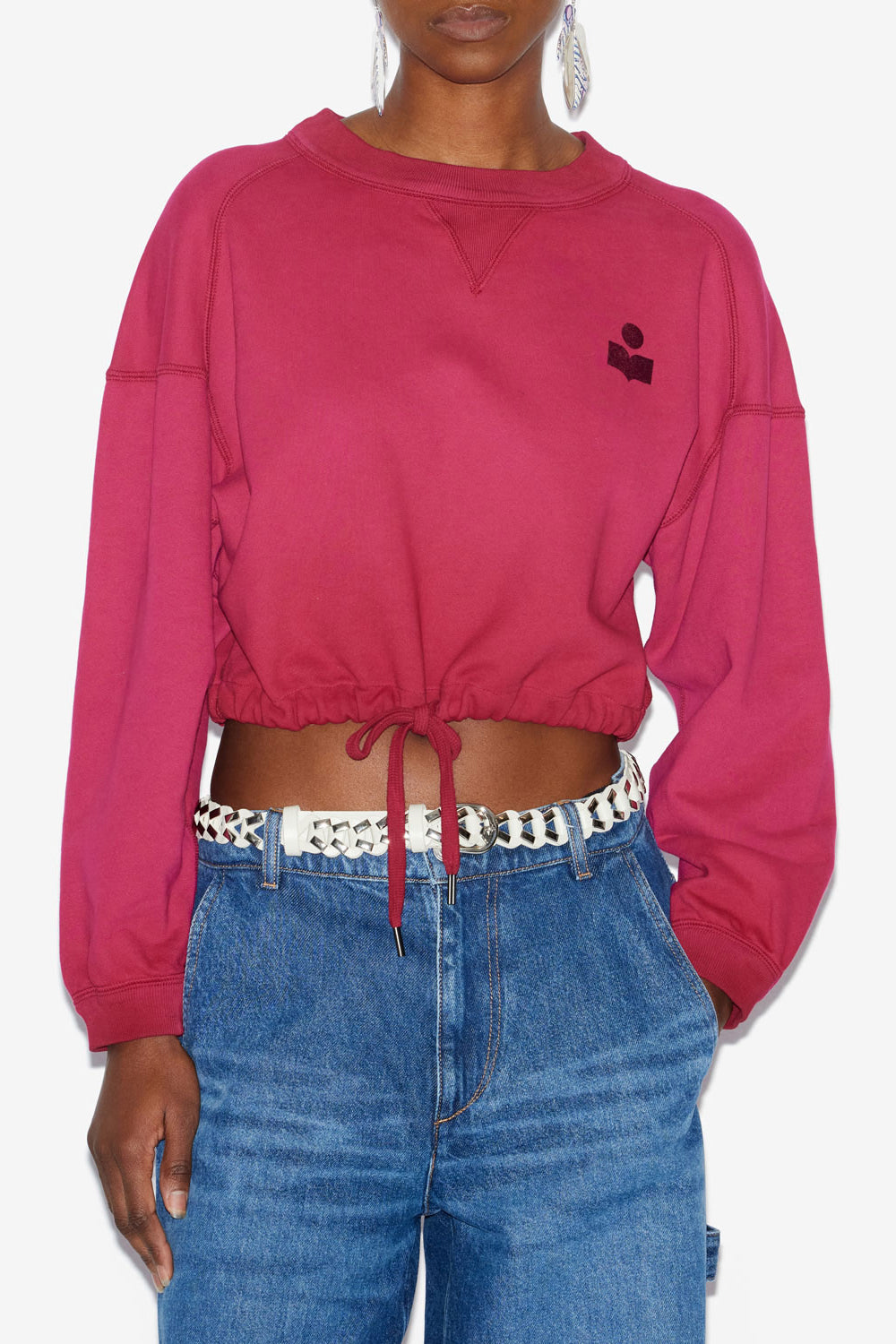 Sudadera margo corta de algodón con logotipo - Frambuesa - Woman - 4