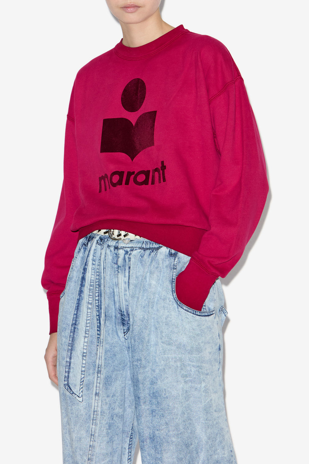 Sudadera mobily de algodón desgastado con logotipo - Frambuesa - Woman - 4