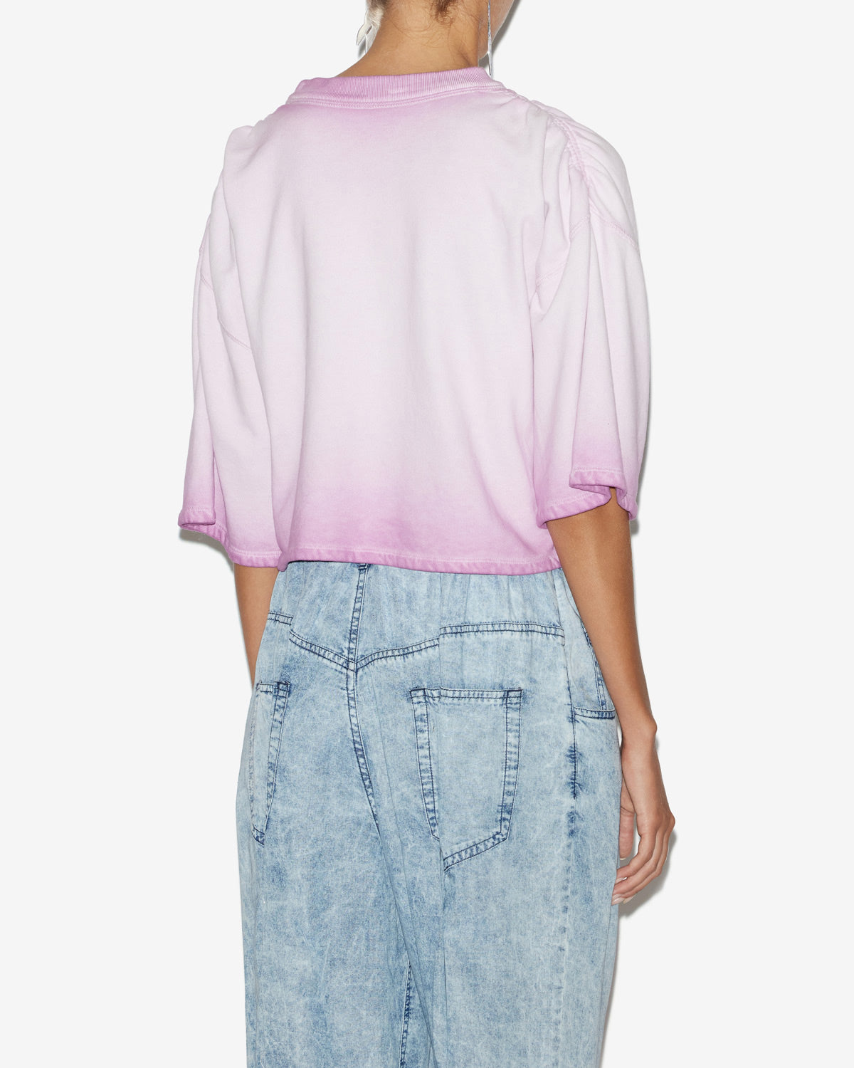 Sudadera perolina de algodón lavado con manga corta - Lilac - Woman - 4