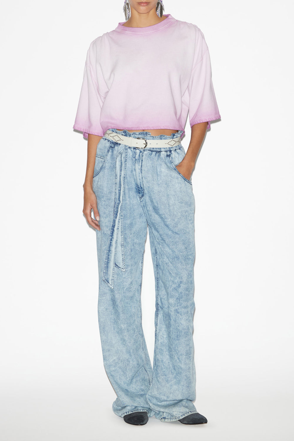 Sudadera perolina de algodón lavado con manga corta - Lilac - Woman - 2