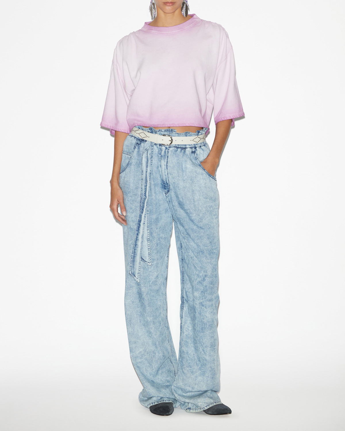 Sudadera perolina de algodón lavado con manga corta - Lilac - Woman - 1