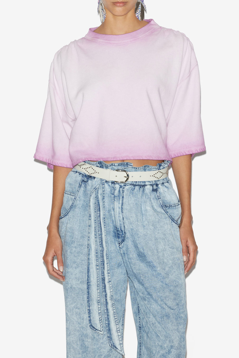 Sudadera perolina de algodón lavado con manga corta - Lilac - Woman - 4