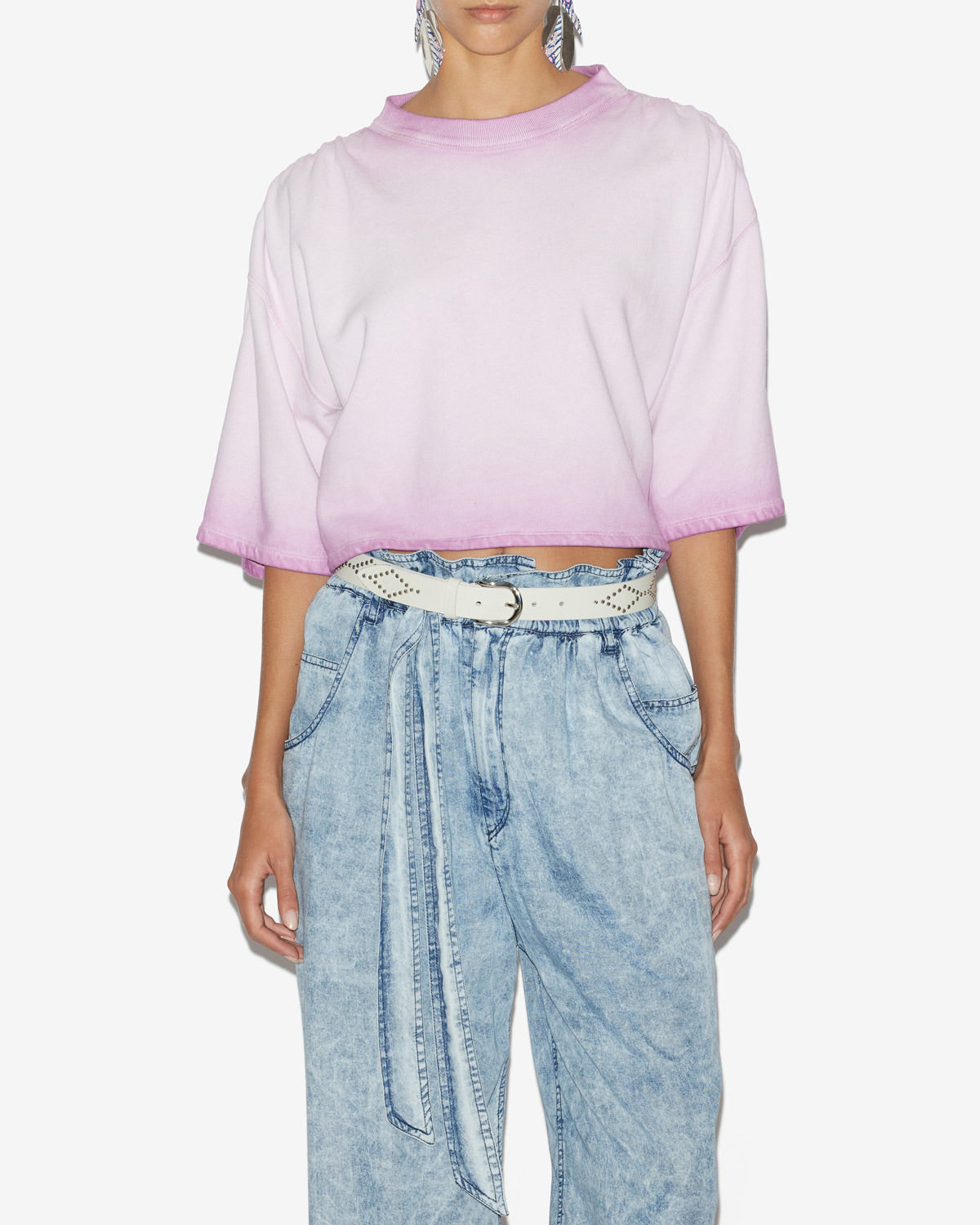 Sudadera perolina de algodón lavado con manga corta - Lilac - Woman - 3