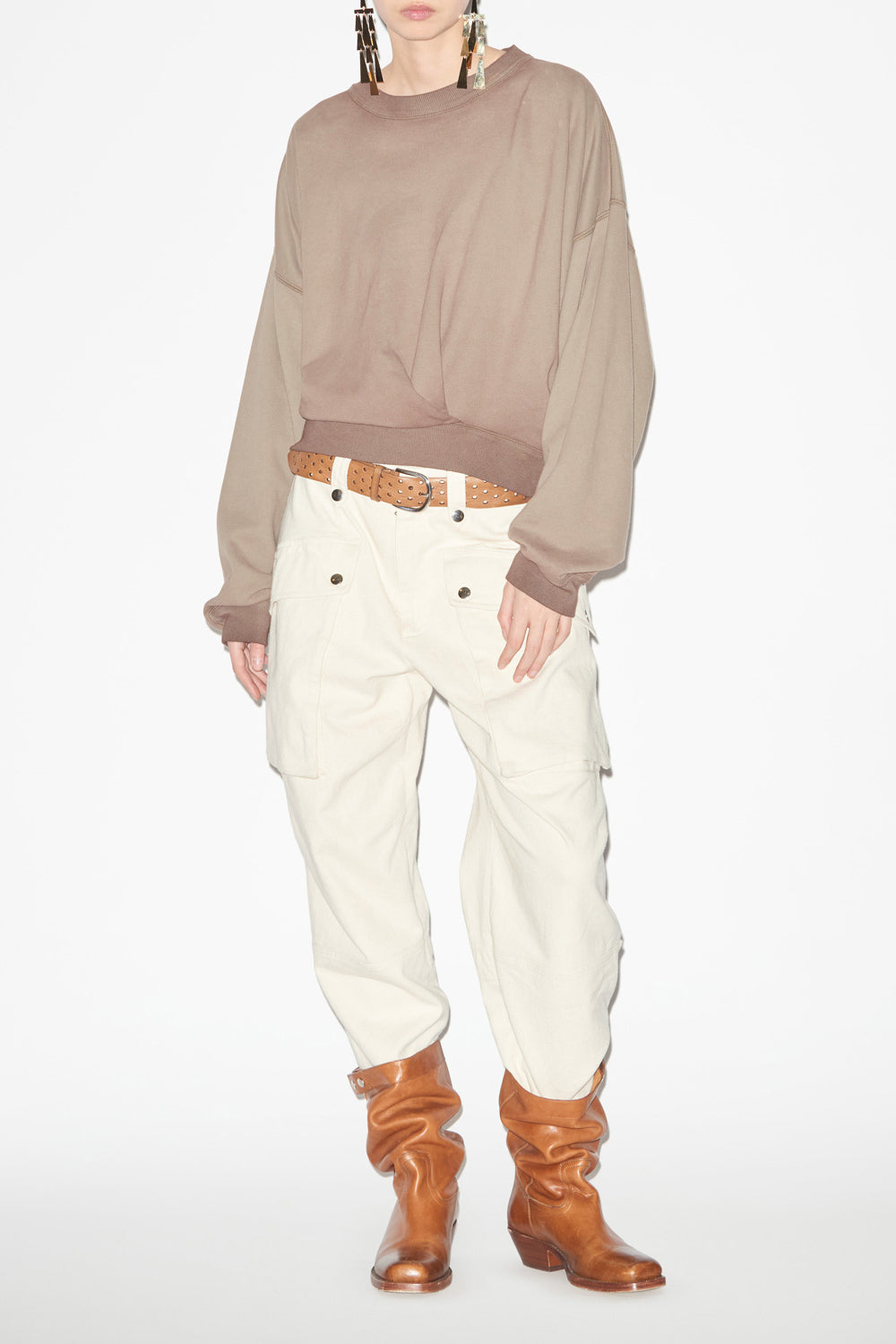 Sudadera paulia de algodón desgastado - Caqui - Woman - 2