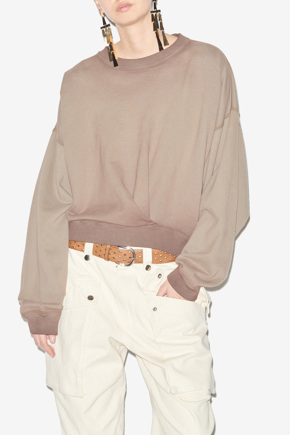 Sudadera paulia de algodón desgastado - Caqui - Woman - 4