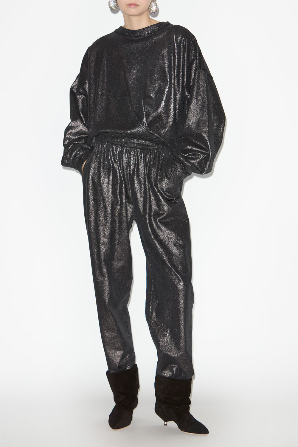 Sudadera de algodón con revestimiento metalizado paulia - Metallic black - Woman - 2