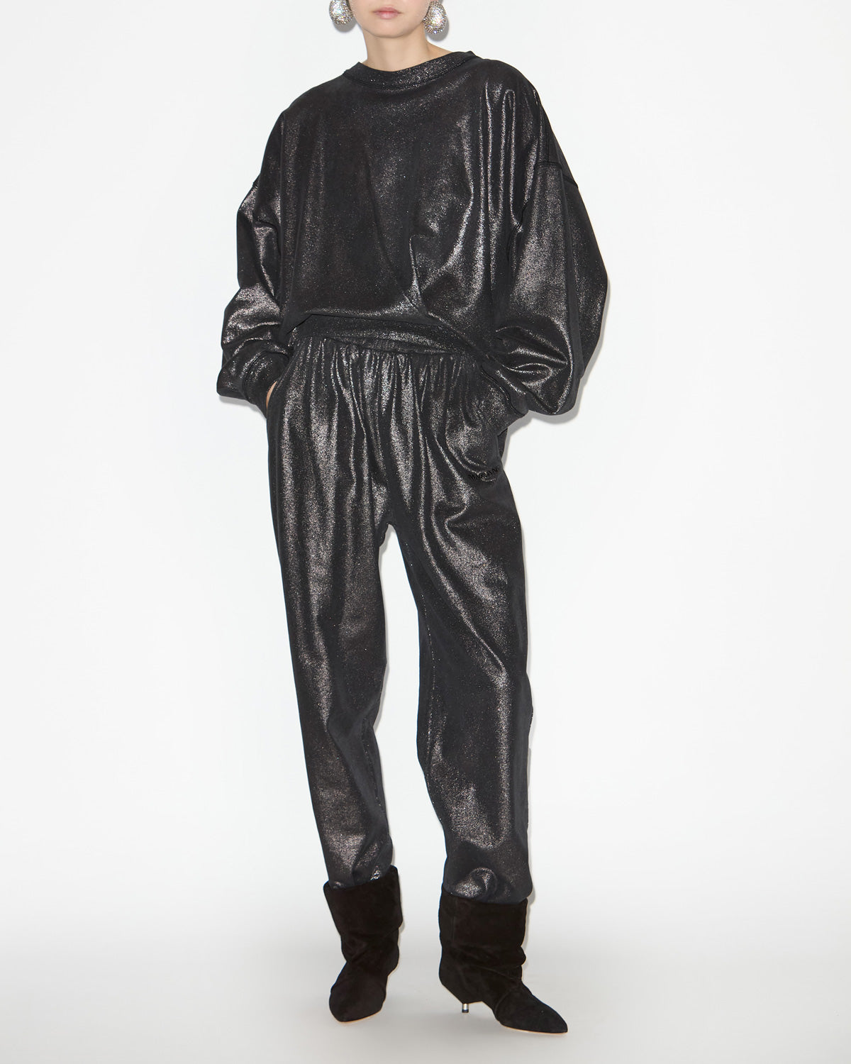 Sweatshirt paulia aus beschichteter baumwolle mit metallic-look - Metallic black - Woman - 1