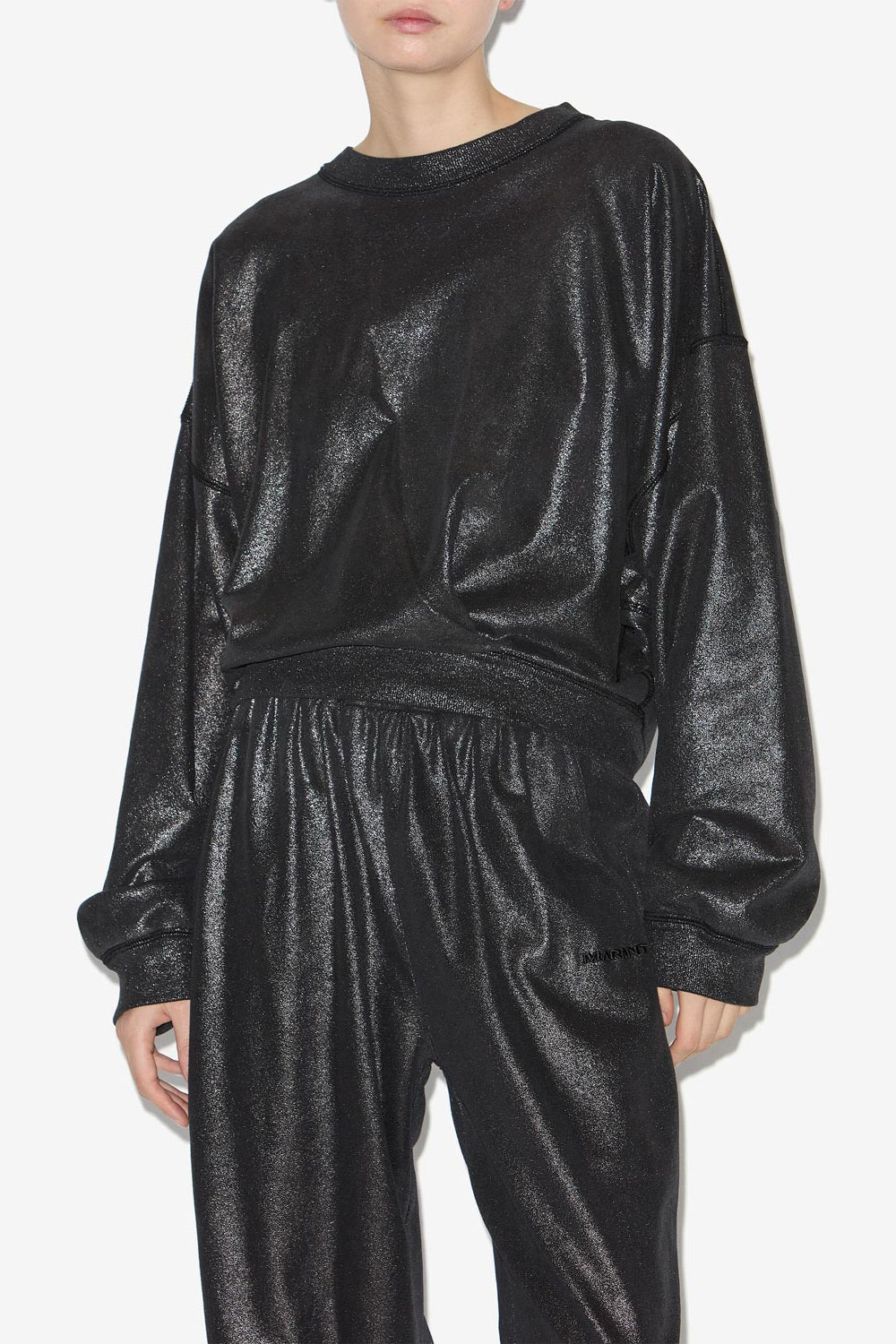 Sudadera de algodón con revestimiento metalizado paulia - Metallic black - Woman - 4