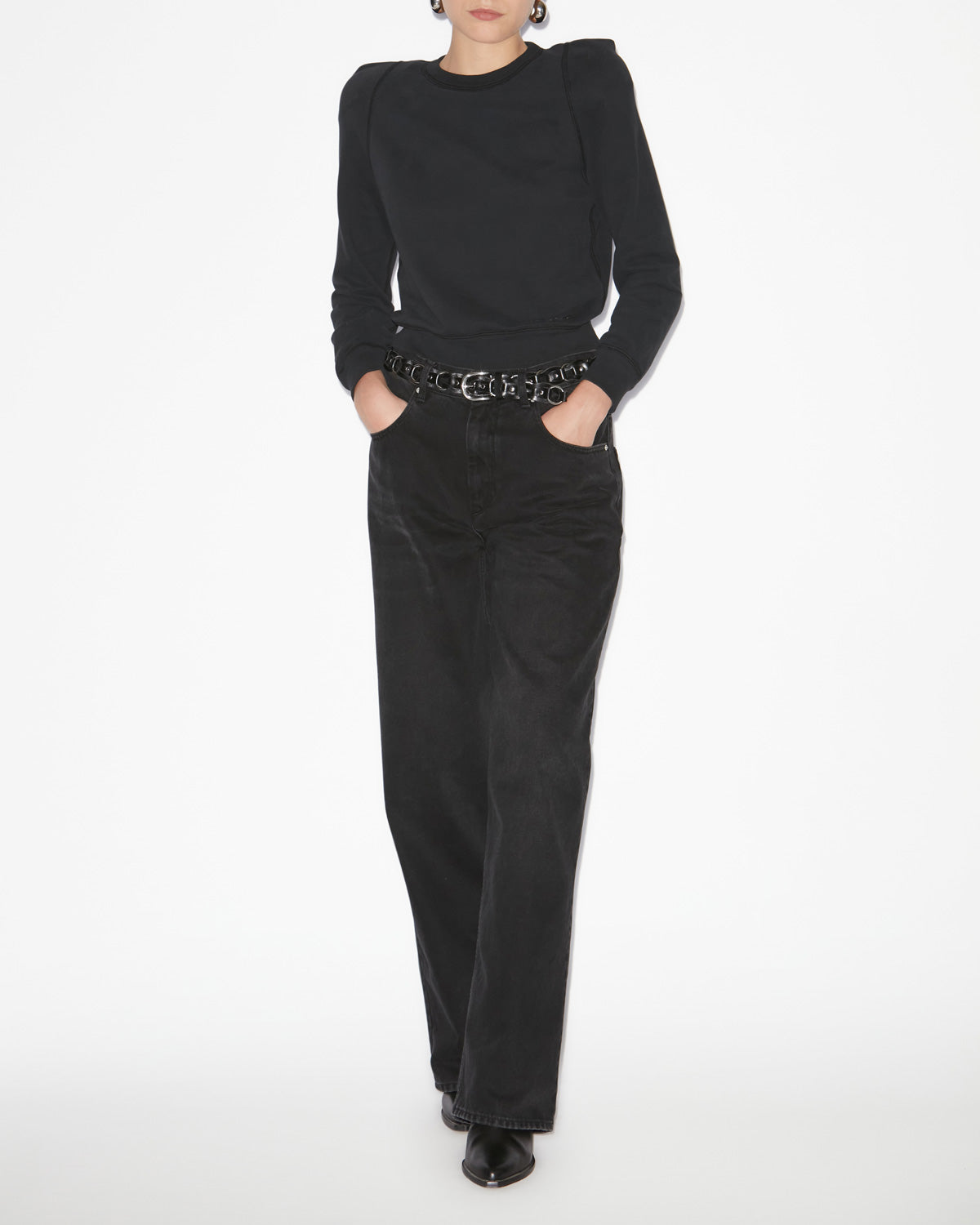 Sweatshirt prissa aus baumwolle mit strukturierten schultern - Schwarz - Woman - 1