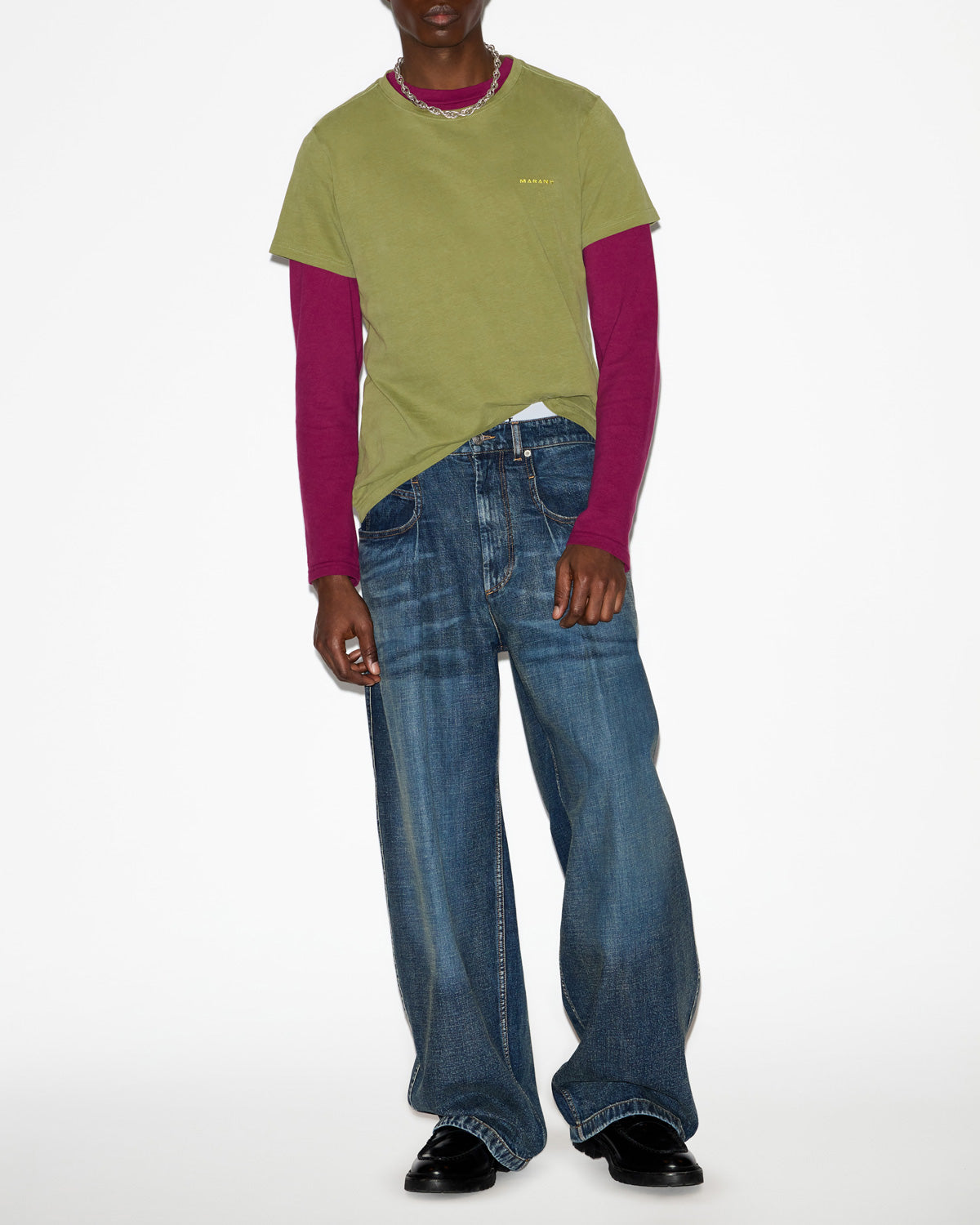 재퍼(zafferh) 플레인 코튼 반소매 티셔츠 - 카키색 옷감 - Man - 1