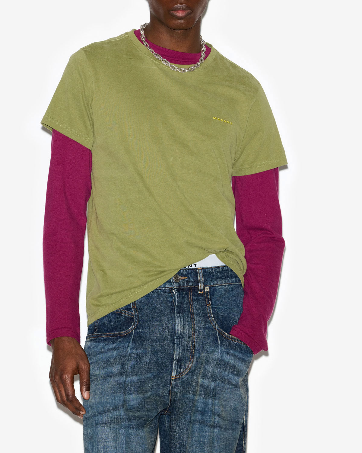 재퍼(zafferh) 플레인 코튼 반소매 티셔츠 - 카키색 옷감 - Man - 3