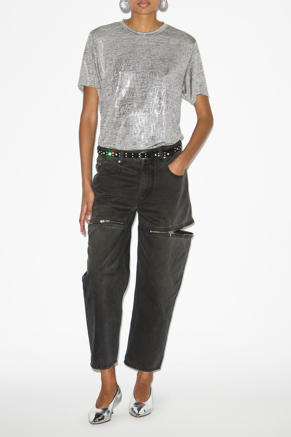 Zoeline ロゴ入りメタリックジャージー製 tシャツ - Gray-silver - Woman - 2