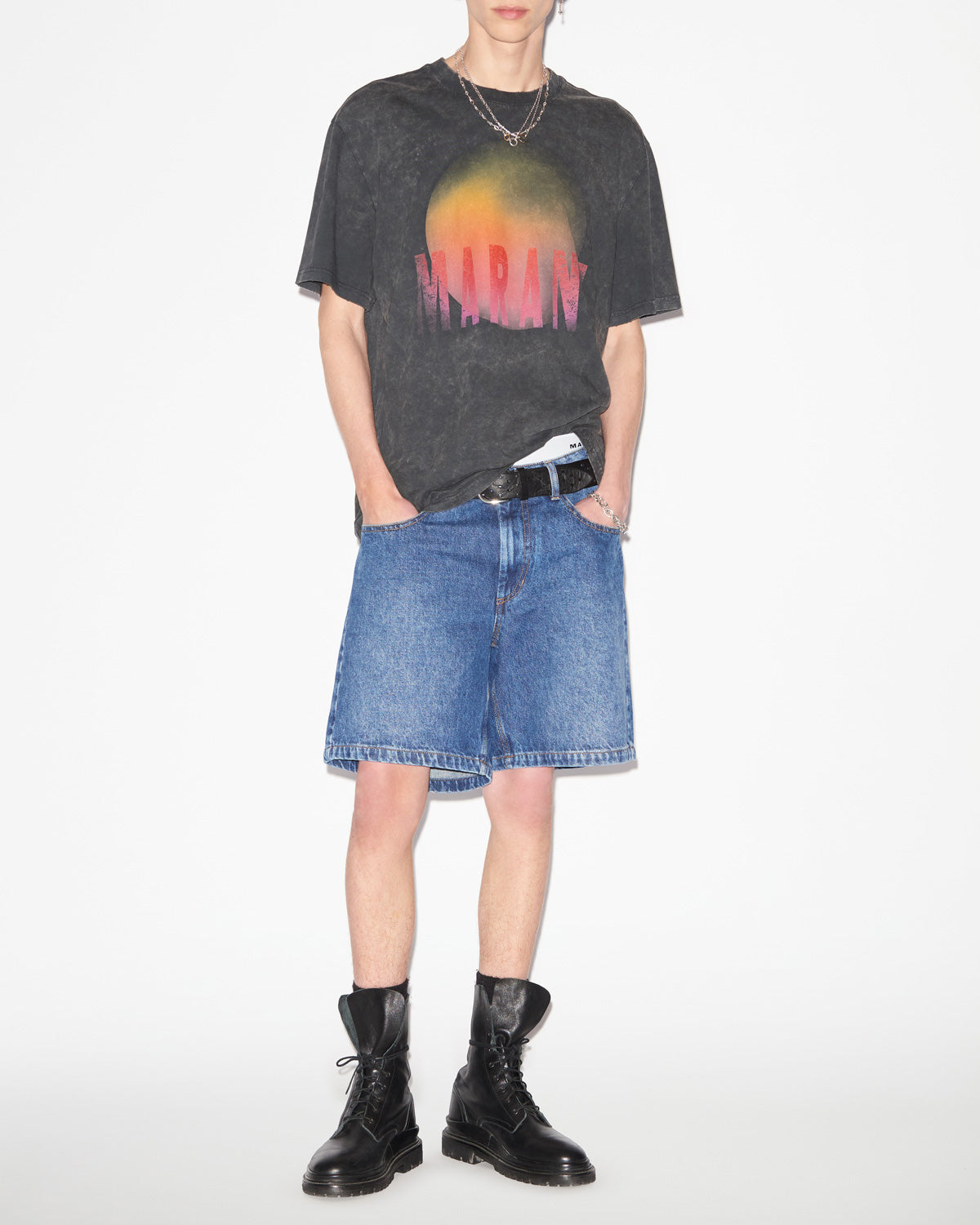 Hugo washed cotton logo t-shirt - Black - Man - 1